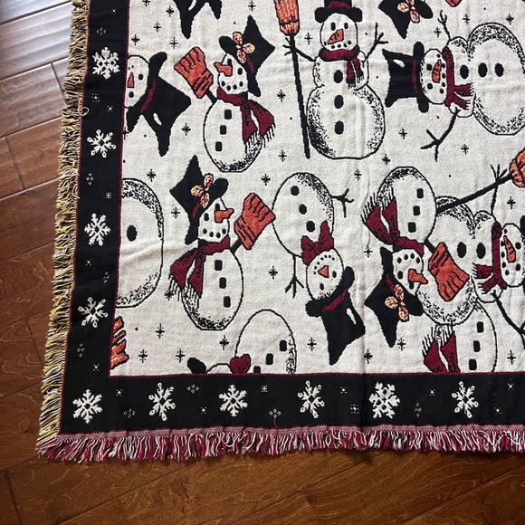 Christmas Winter Snowman Tapestry Afghan Woven Blanket Throw MWW 1996 Cotton - Picture 10 of 13